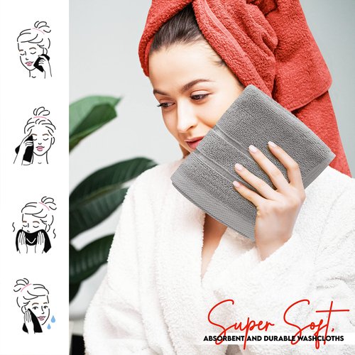 Utopia Towels - 12 Pack Viscose Luxury Wash Cloths Set, 12 x 12 Inches, Cool Grey
