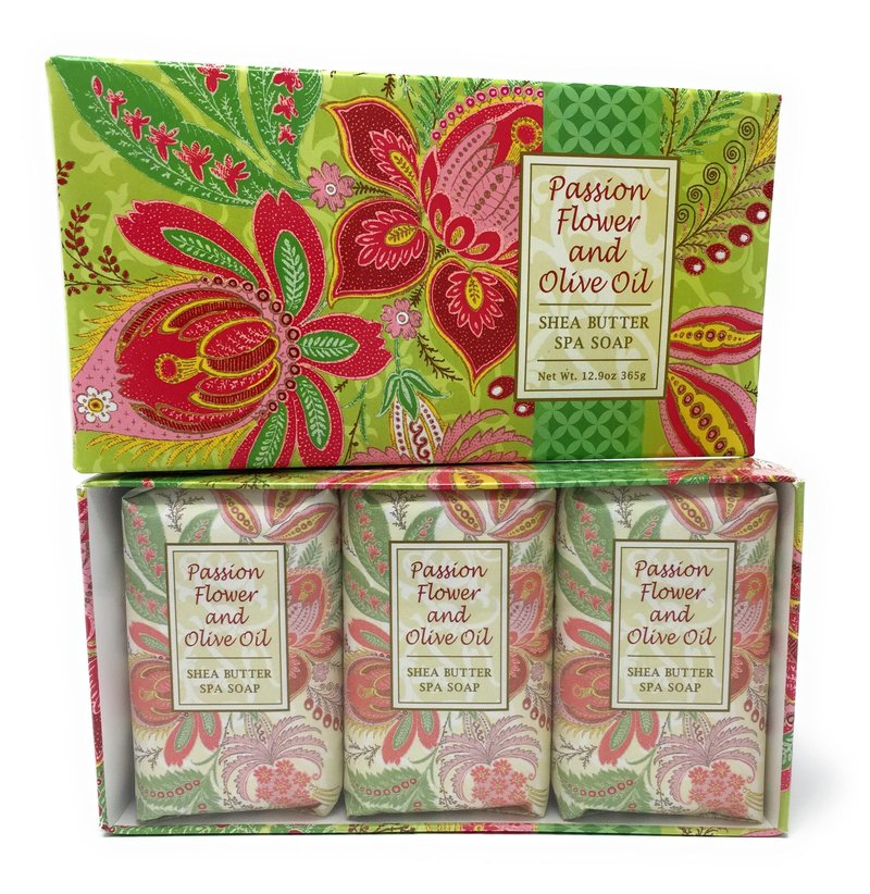 Greenwich Bay Trading Co. Shea Butter Spa Soap, 12.9 Ounce, Passion Flower and Olive Oil, 3 Pack