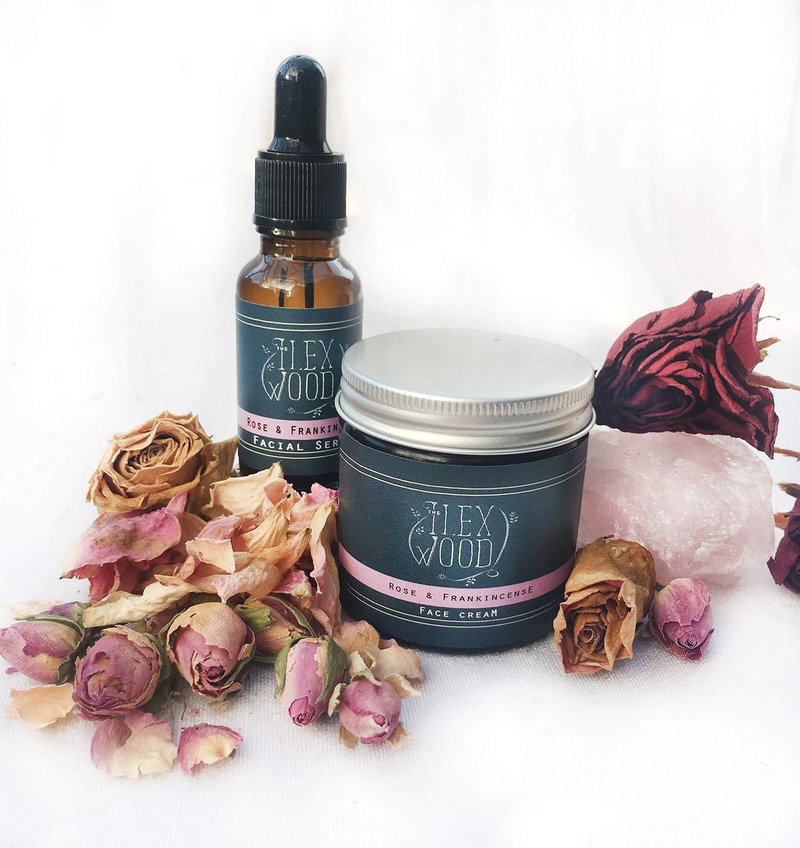 Rose and Frankincense Cream & Serum Gift Set - handcrafted in the UK, 100% Natural, Vegan, Moisturising, Anti Ageing, Cruelty Free, Palm Oil Free, Plastic Free