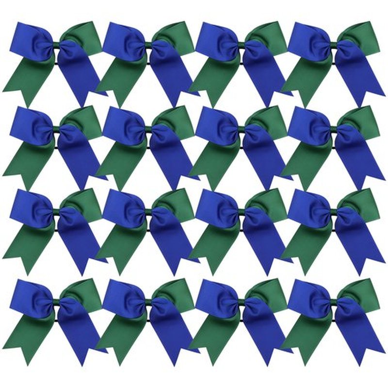 Cheer Bows 6 Inch 2 Color Ponytail Holder Hair Tie 16 Pcs Hair Bow Cheerleader Bows Hair Tie (Royal Blue/Forest Green)