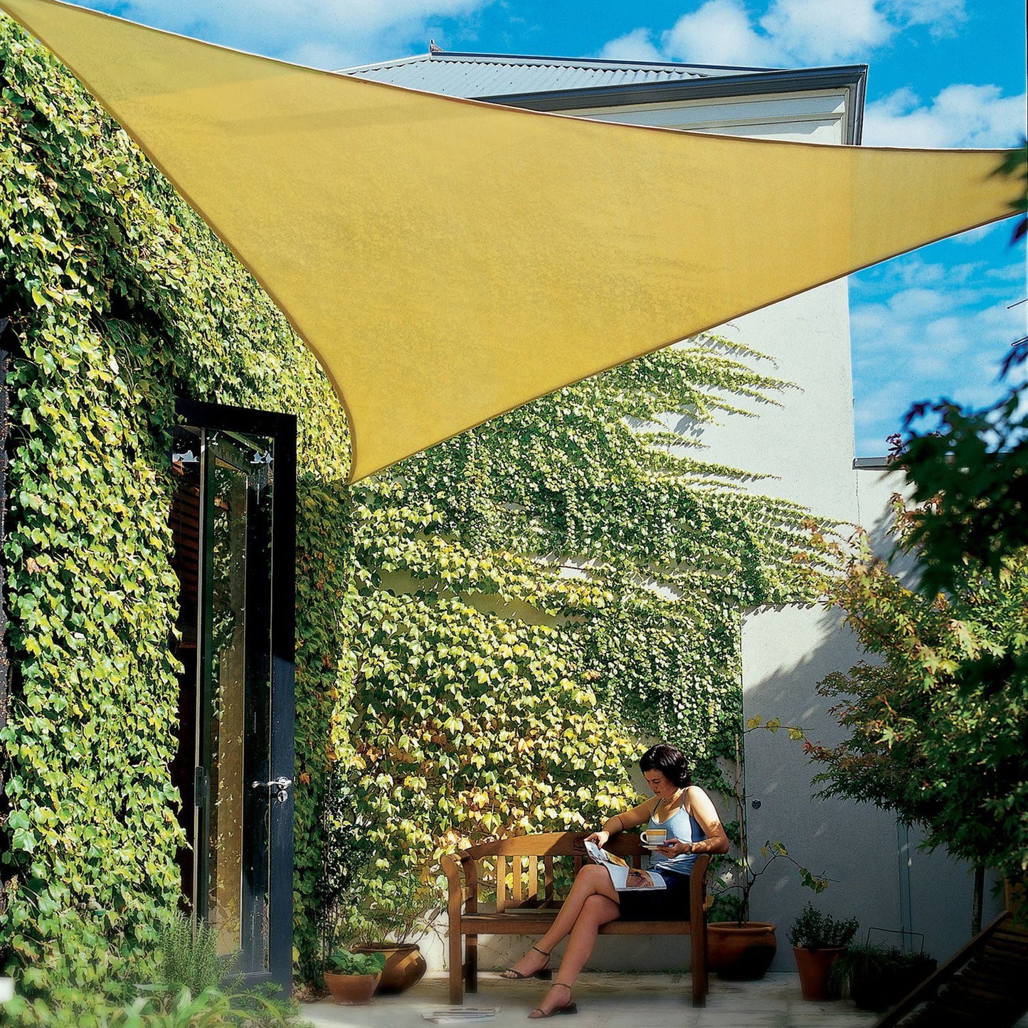 Coolaroo Coolhaven Shade Sail, 95% UV Block Shade and Sun Shield, Medium 12' Triangle Shade Sail Including Hardware Kit, Sahara Tan