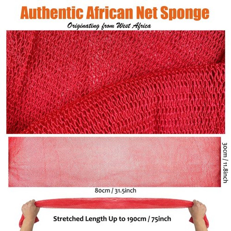 Unifab African Net Sponge Authentic Real African Exfoliating Net Bath Sponge Wash Cloth Exfoliating Washcloth African Net Cloth Body Scrubber for Shower Red