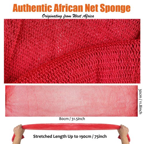 Unifab African Net Sponge Authentic Real African Exfoliating Net Bath Sponge Wash Cloth Exfoliating Washcloth African Net Cloth Body Scrubber for Shower Red