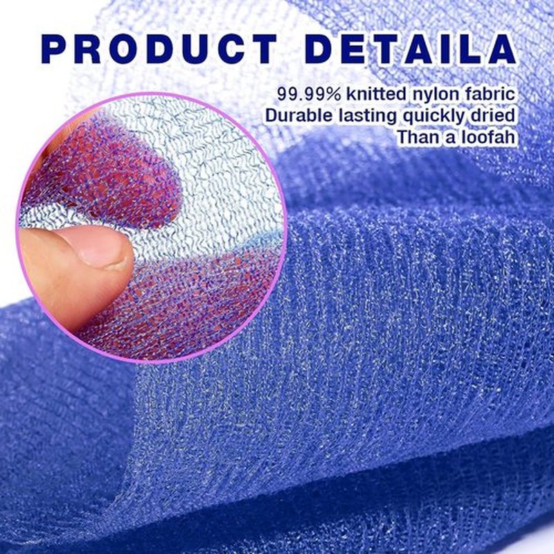 RIUOTA 3 Pieces Exfoliating Washcloth Shower Towel African Net Sponge Japanese Wash Cloth Face Exfoliating Sponge Loofah Exfoliating Body Scrubber for Body Exfoliation(Black White Blue)
