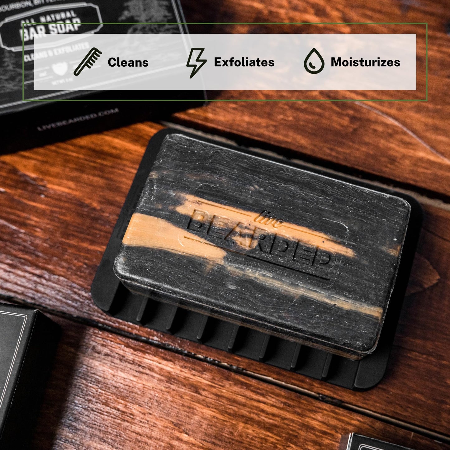 Live Bearded All-Natural Bar Soap for Men, 3-Pack of 5 oz - Made in the USA - Exfoliates and Moisturizes - Charcoal, Pumice, Shea Butter | Legend Scent - Sandalwood, Vanilla