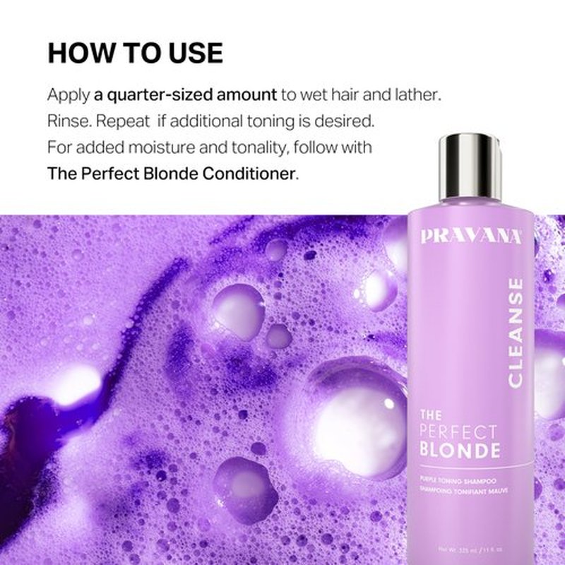 Pravana The Perfect Blonde Purple Toning Shampoo | Neutralizes Brassy, Yellow Tones | For Color-Treated Hair | Adds Strength, Shine, Elasticity | 33.8 Fl Oz