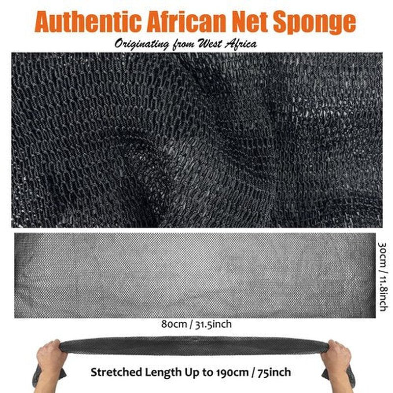 Unifab African Net Sponge Authentic Real African Exfoliating Net Bath Sponge Wash Cloth Exfoliating Washcloth African Net Cloth Body Scrubber for Shower Black