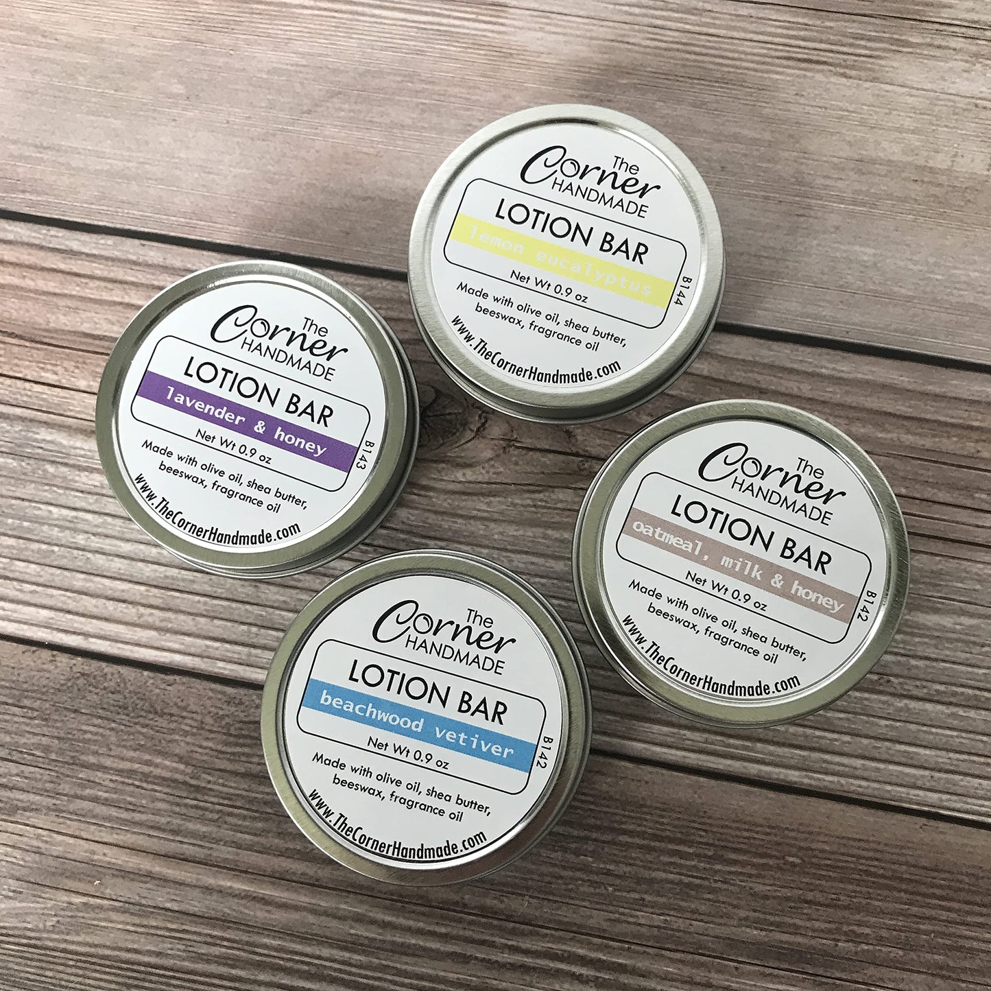 The Corner Handmade Lotion Bar 4 Pack, Set of Four Tins, Moisturizing Relief for Dry Skin
