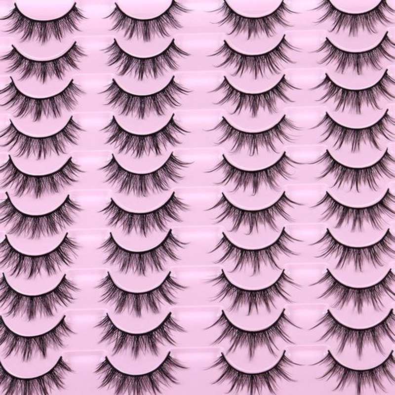 JIMIRE False Manga Eyelashes, 20 Pairs 3D Fluffy Crossed Thin, Spiky Wispy Lashes, Natural Cluster Look, Soft Reusable Fake Lashes, 2 Styles Mixed, Black, Cruelty Free, Vegan