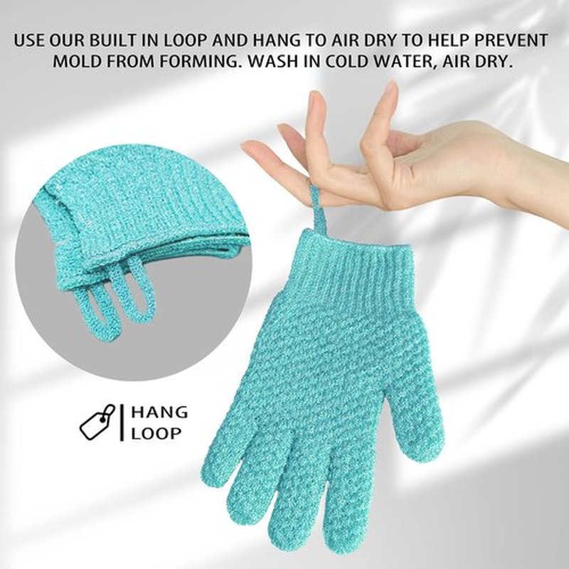 Evridwear Exfoliating Gloves for Shower, 100% Nylon Thick Soft Medium Heavy Bathing Gloves Dead Skin Remover Body Scrubber Smooth Skin with Hang Loop, Angel Blue