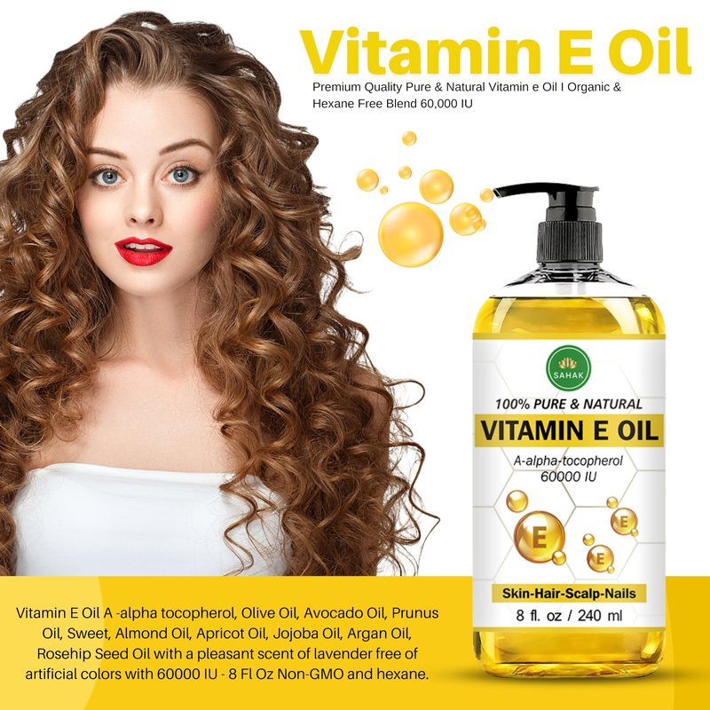 SAHAK Vitamin E Oil Blend 60,000 IU – Organic Vitamin E Oil for Skin, Hair & Nails | Ready-to-Use Body & Face Moisturizing Oil