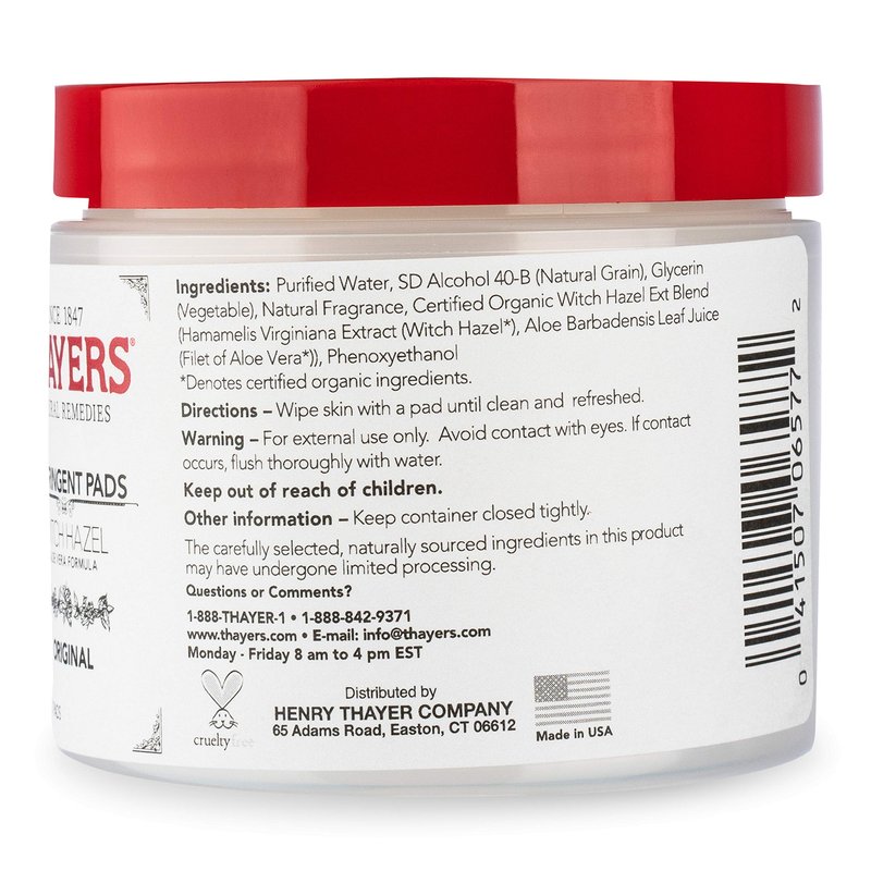 THAYERS Original Witch Hazel Astringent Pads with Aloe Vera Formula, 60 Count