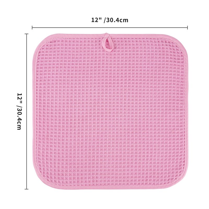 Microfiber Waffle Face Towels, 4 Pieces, Soft, Absorbent, Fast Drying, Lint Free 430 GSM (Pink)