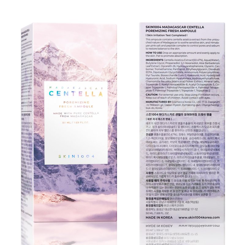 SKIN1004 Centella Poremizing Fresh Ampoule 1.69 fl.oz, 50ml, Korean Pink Serum for Enlarged Pores Minimizing with Madagascar Centella and Himalayan Pink Salt, Hydrating Facial Serum, Korean Skin Care