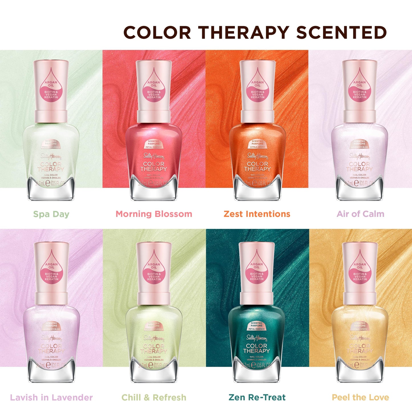Sally Hansen Color Therapy Scented Nail Polish | Biotin, Argan Oil, Long Lasting, Healthy Nails, Nail Strengthener, Opaque | 462 Peel the Love, Citrus Spritz| Orange Yellow Nail Color