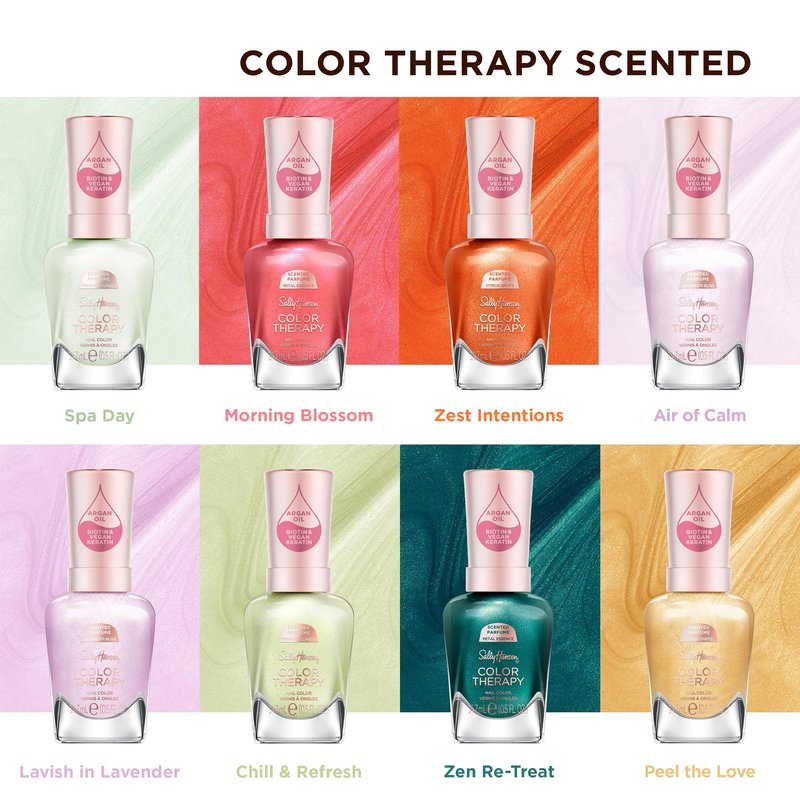 Sally Hansen Color Therapy Scented Nail Polish | Biotin, Argan Oil, Long Lasting, Healthy Nails, Nail Strengthener, Opaque | 462 Peel the Love, Citrus Spritz| Orange Yellow Nail Color