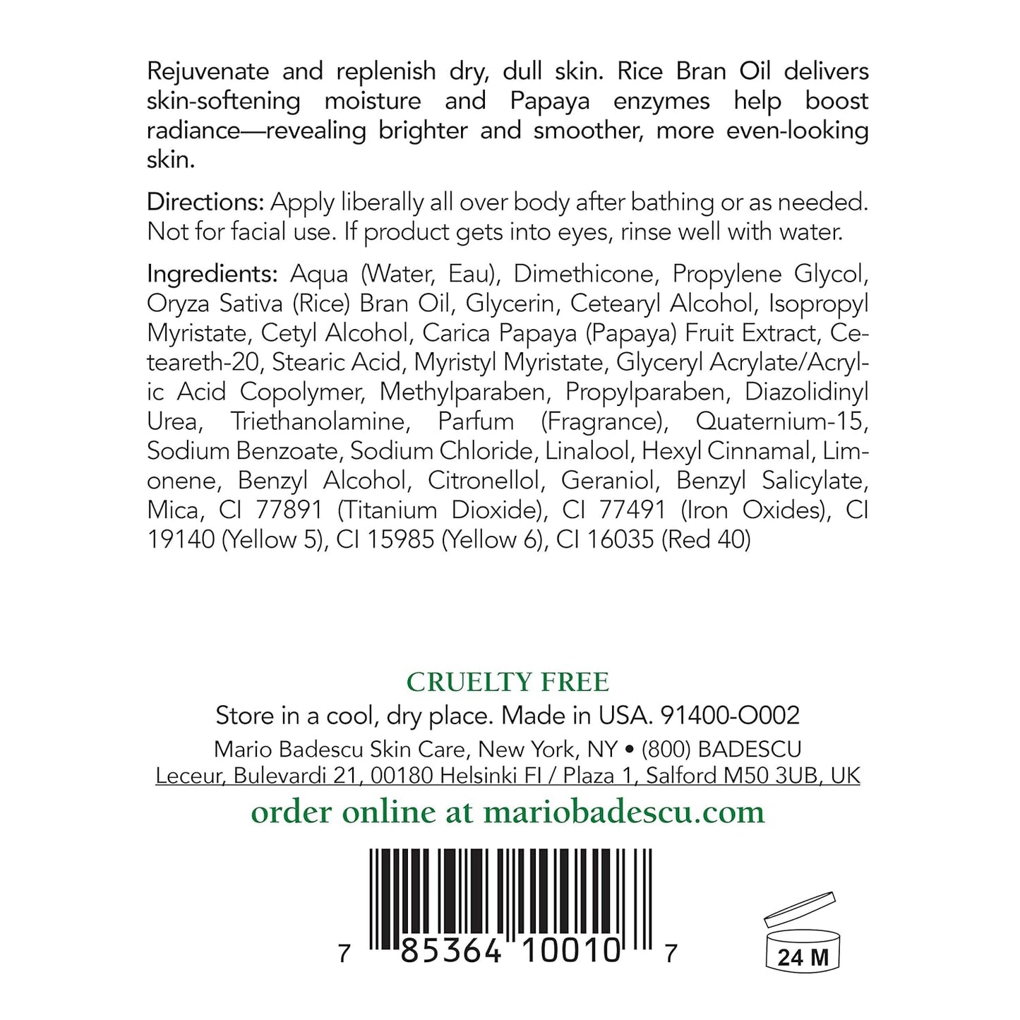 Mario Badescu Body Lotion, Nourishing and Softening Body and Hand Moisturizer For All Skin Types