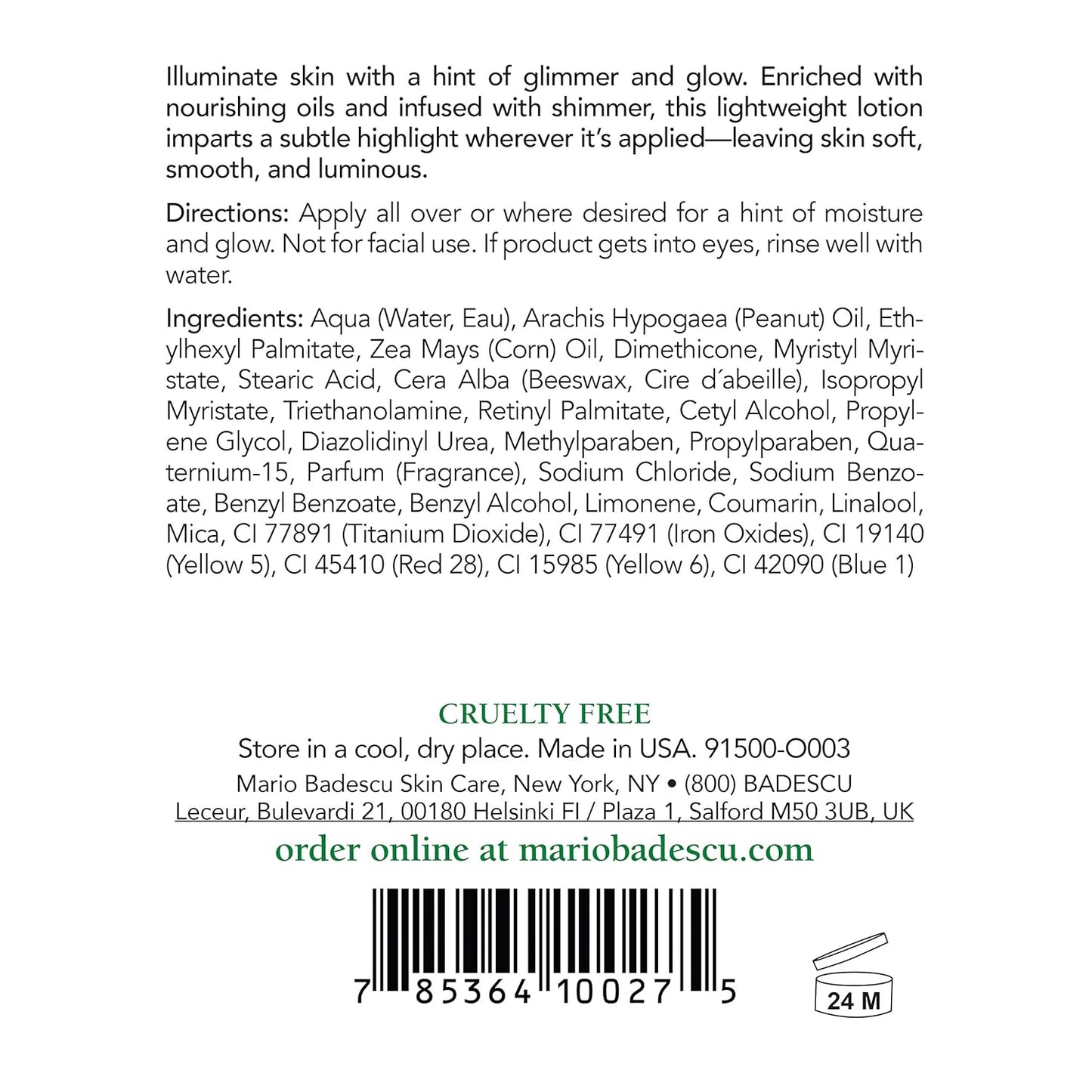 Mario Badescu Body Lotion, Nourishing and Softening Body and Hand Moisturizer For All Skin Types