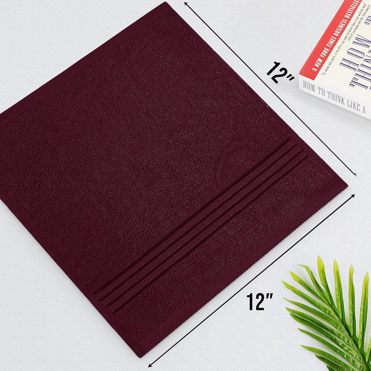 Premium 12-Pack Cotton Wash Cloths - Highly Absorbent & Soft 12x12 for Bathroom, Spa, Gym - Plum