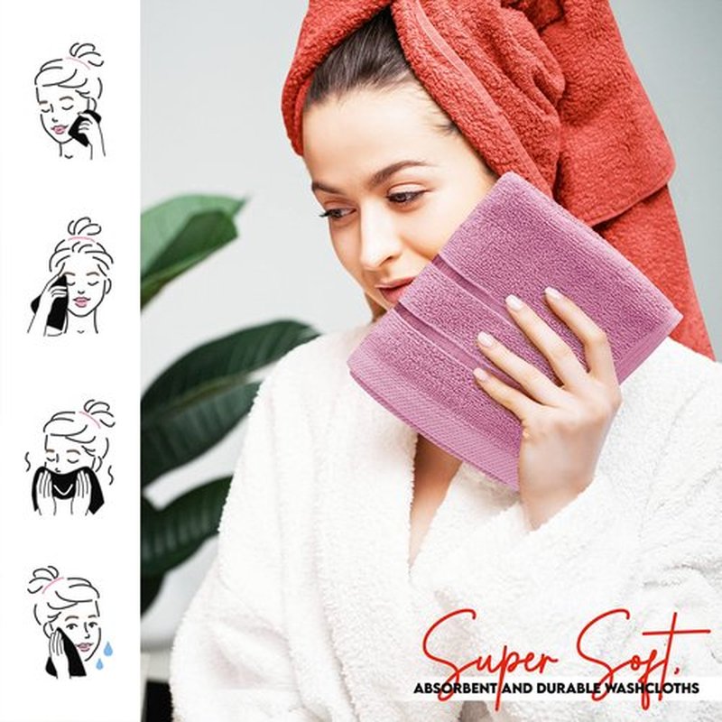 Utopia Towels - 12 Pack Viscose Luxury Wash Cloths Set (12 x 12 Inches) Cotton Ring Spun, Highly Absorbent and Soft Feel Essential Washcloths for Bathroom, Face Towel, Gym and Spa (Pink)
