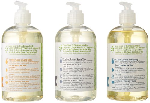 Natural Flower Power Moisturizing Liquid Hand Soap – Citrus & Spice, Lavender & Lemongrass – Plant-Based + Aloe Vera – Scented w/ Essential Oils – Natural Hand Wash – 12 Fl Oz Pump Bottles (Pack of 3)