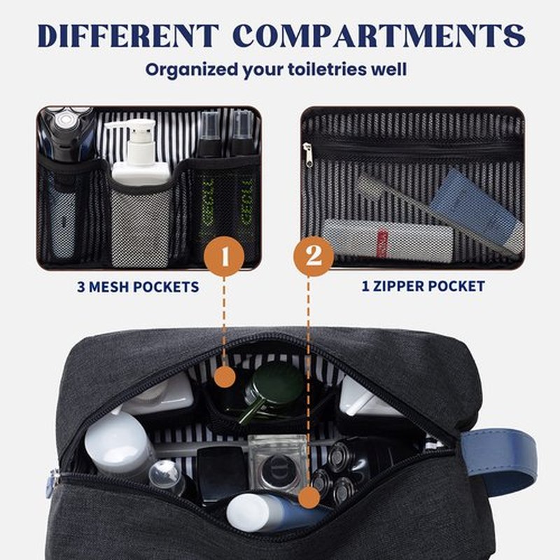 Vorspack Toiletry Bag for Men - Large Dopp Kit for Travel Water Resistant Travel Bag for Toiletries Accessories Lightweight Toiletries Bag - Black&Blue