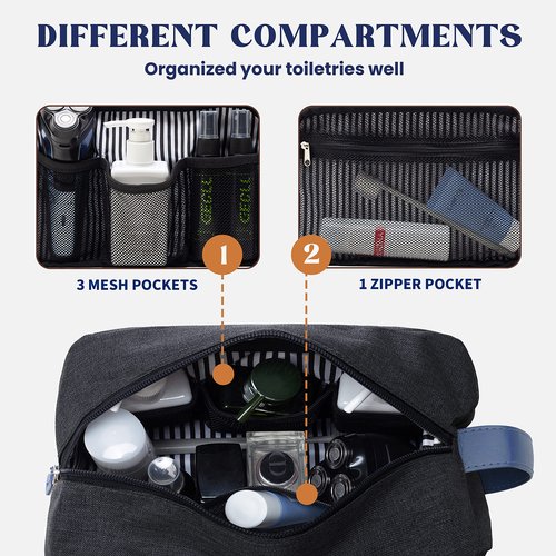 Vorspack Toiletry Bag for Men - Large Dopp Kit for Travel Water Resistant Travel Bag for Toiletries Accessories Lightweight Toiletries Bag - Black&Blue