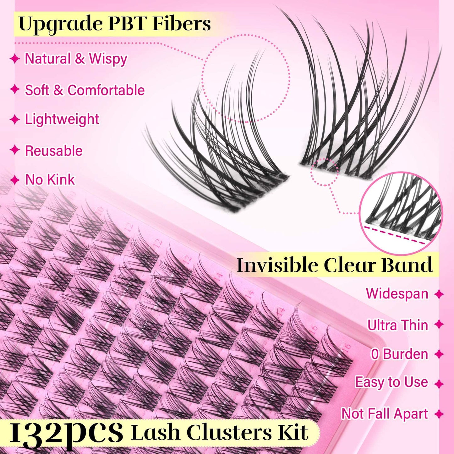 PHKERATA Wispy Lash Clusters Invisible Band Eyelash Clusters Natural Lashes Clusters 120 pcs C Curl Cluster Eyelash Extensions Ultra Thin Clear Band Individual Lashes at Home, 8-16mm