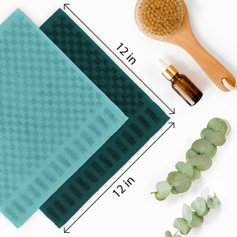 DecorRack 8 Pack 100% Cotton Wash Cloth, Luxurious Soft, 12 x 12 inch Ultra Absorbent Jacquard Towels, Machine Washable Washcloths, Teal Set (8 Pack)