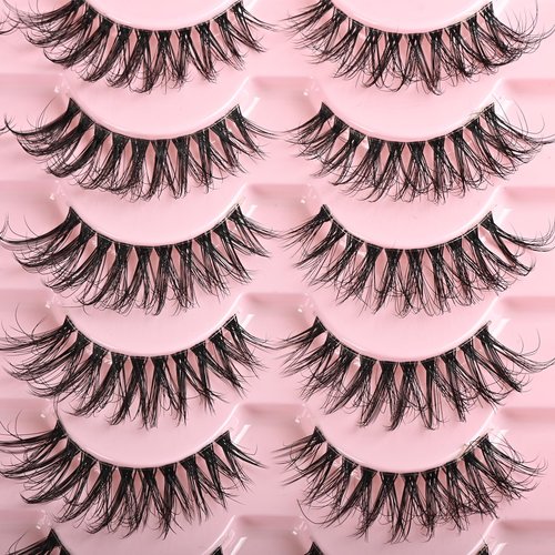 FARRED Clear Band Lashes 14 Pairs Natural Eyelashes Short Cat Eye Lashes Wispy Lashes Natural Look Fluffy False Eyelash Faux Mink Eye Lash Small Strip Pestañas Pack for Daily Makeup (F16 | 8-15 mm)