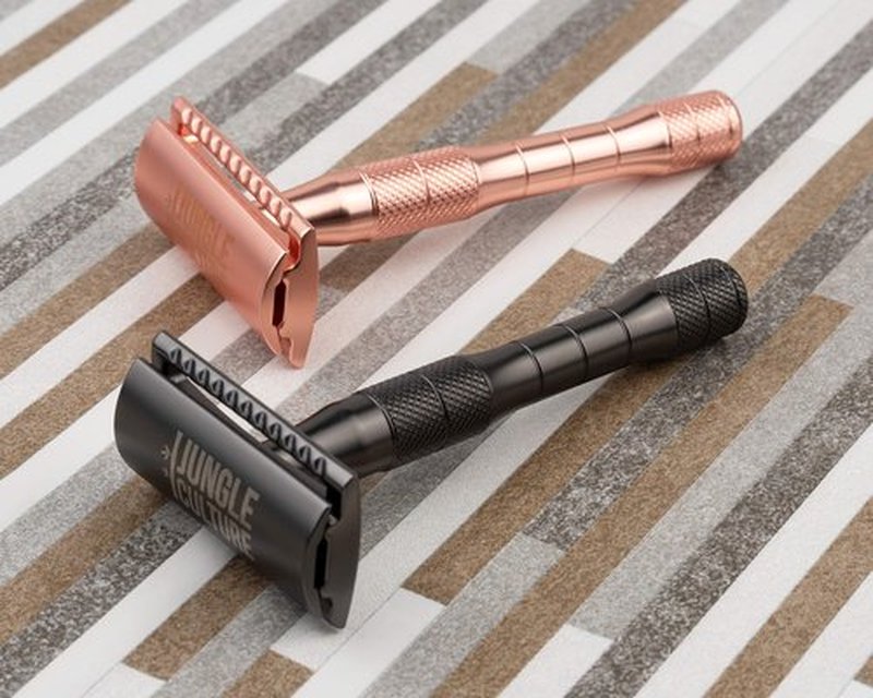 JUNGLE CULTURE Black Mens Safety Razor with 10 Double Edge Blades • Single Blade Razors for Men & Women • Men’s Safety Shaving Razors • Reusable & Plastic Free • US/UK Company