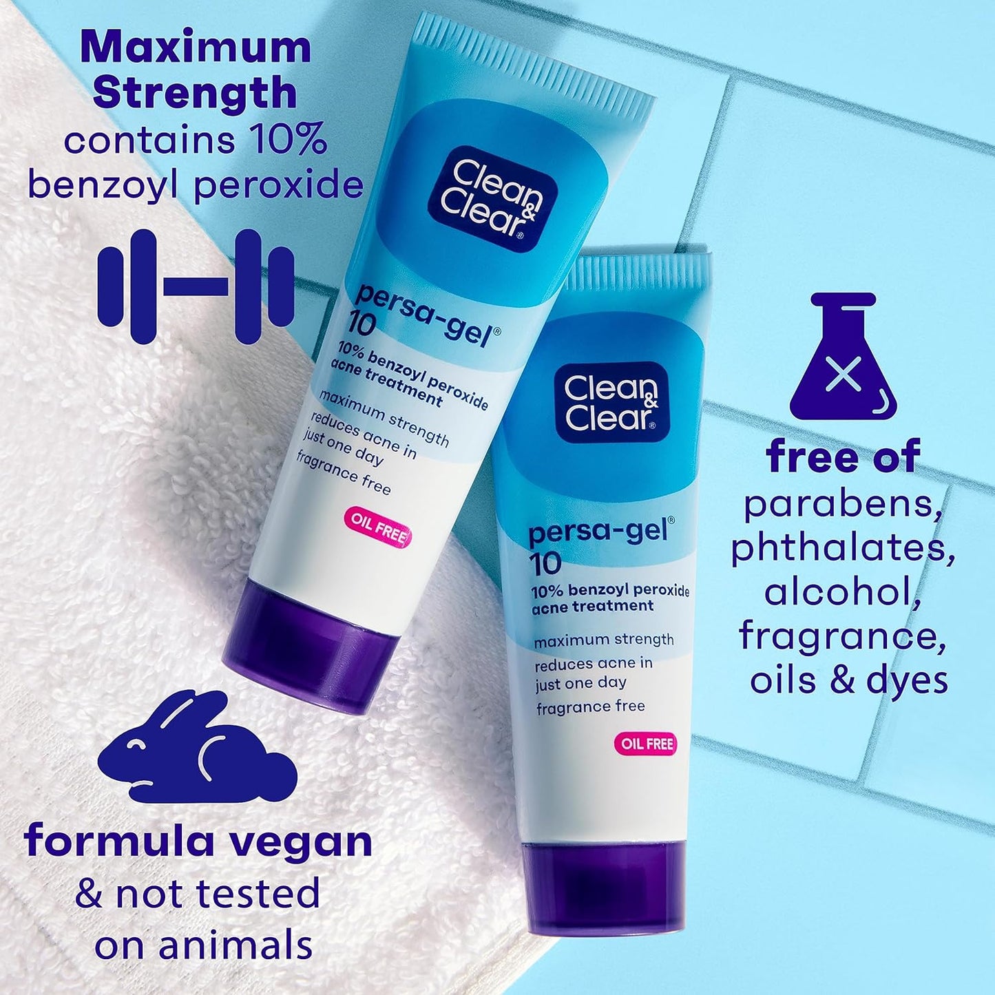 Clean & Clear Persa-Gel 10 Oil-Free Acne Spot Treatment with Maximum Strength 10% Benzoyl Peroxide, Topical Pimple Cream & Acne Gel Medication for Face Acne, Fragrance-Free, 1 fl. oz, 4 Pack