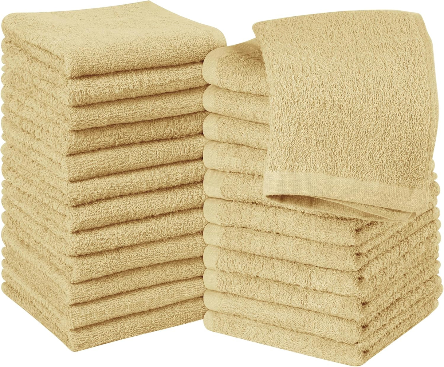 Utopia Towels 12 Pack Cotton Washcloths Set, 100% Ring Spun Cotton, Premium Flannel Face Cloths, Highly Absorbent and Soft Feel Fingertip Towels, Beige