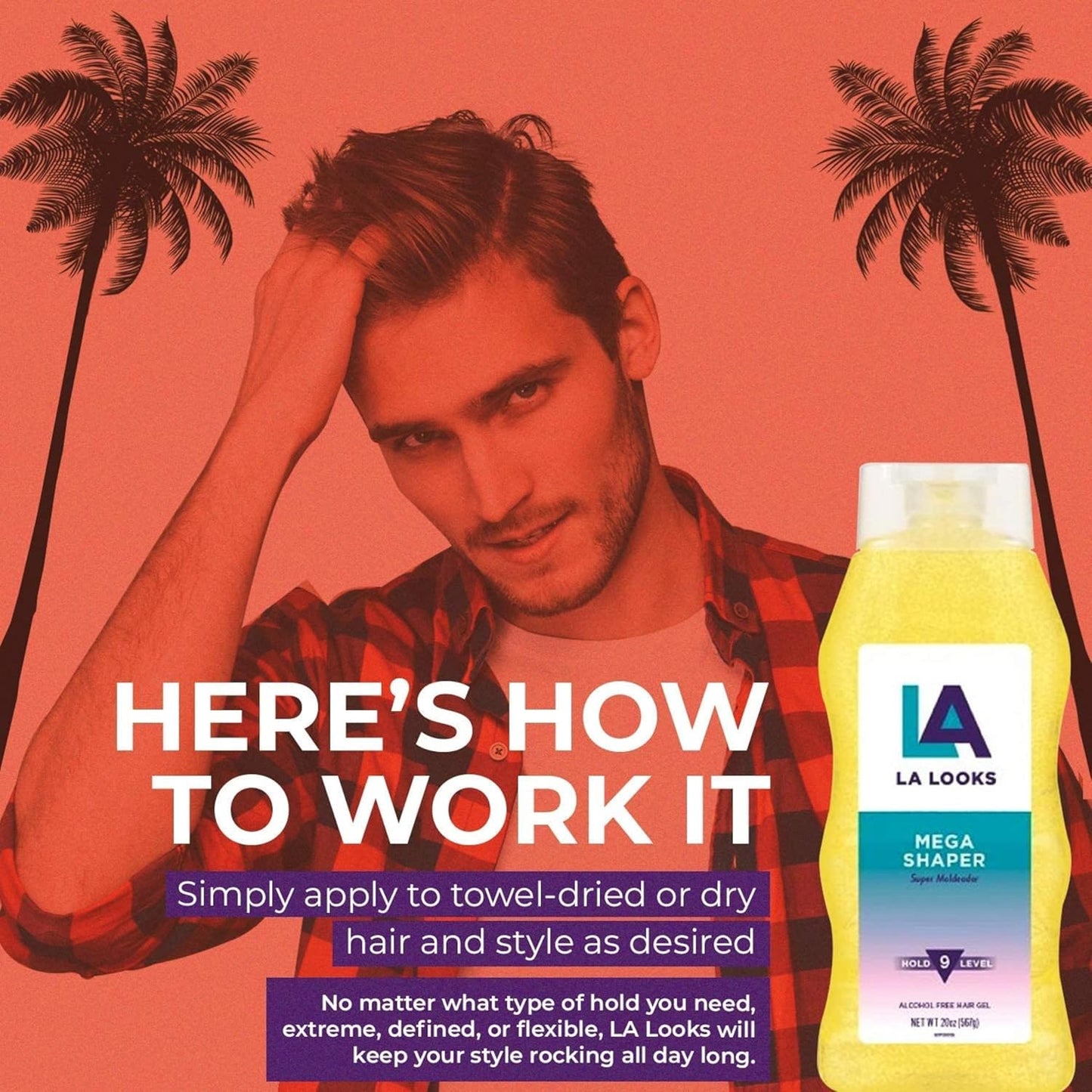 La Looks Gel #9 Mega Mega 20 Ounce (Yellow) (591ml) (6 Pack)