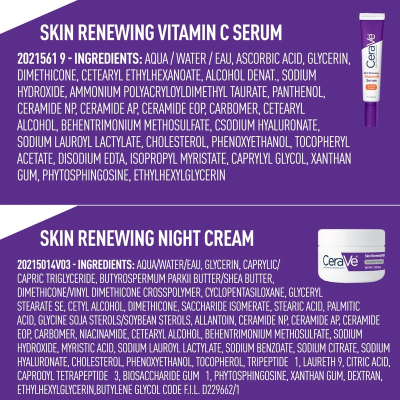 CeraVe Vitamin C Serum and Night Cream Skin Care Set, Brightening Serum with 10% Pure Vitamin C & Night Moisturizer with Peptides + Hyaluronic Acid, Travel Essentials, 1oz Vit C + 1.7oz Moisturizer