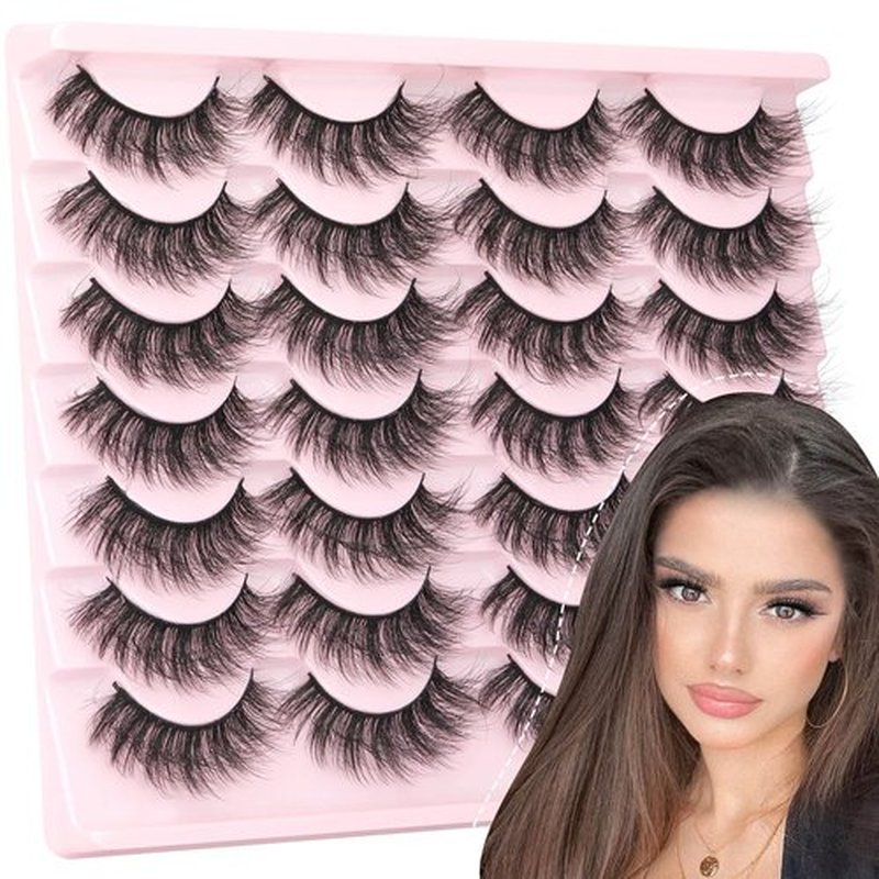 Wispy False Eyelashes Cat Eye Lashes Natural Look Fluffy Mink Lashes 16mm Strip Eyelashes Pack Wholesale 14 Pairs 4D Volume Multipack by TNFVLONEINS
