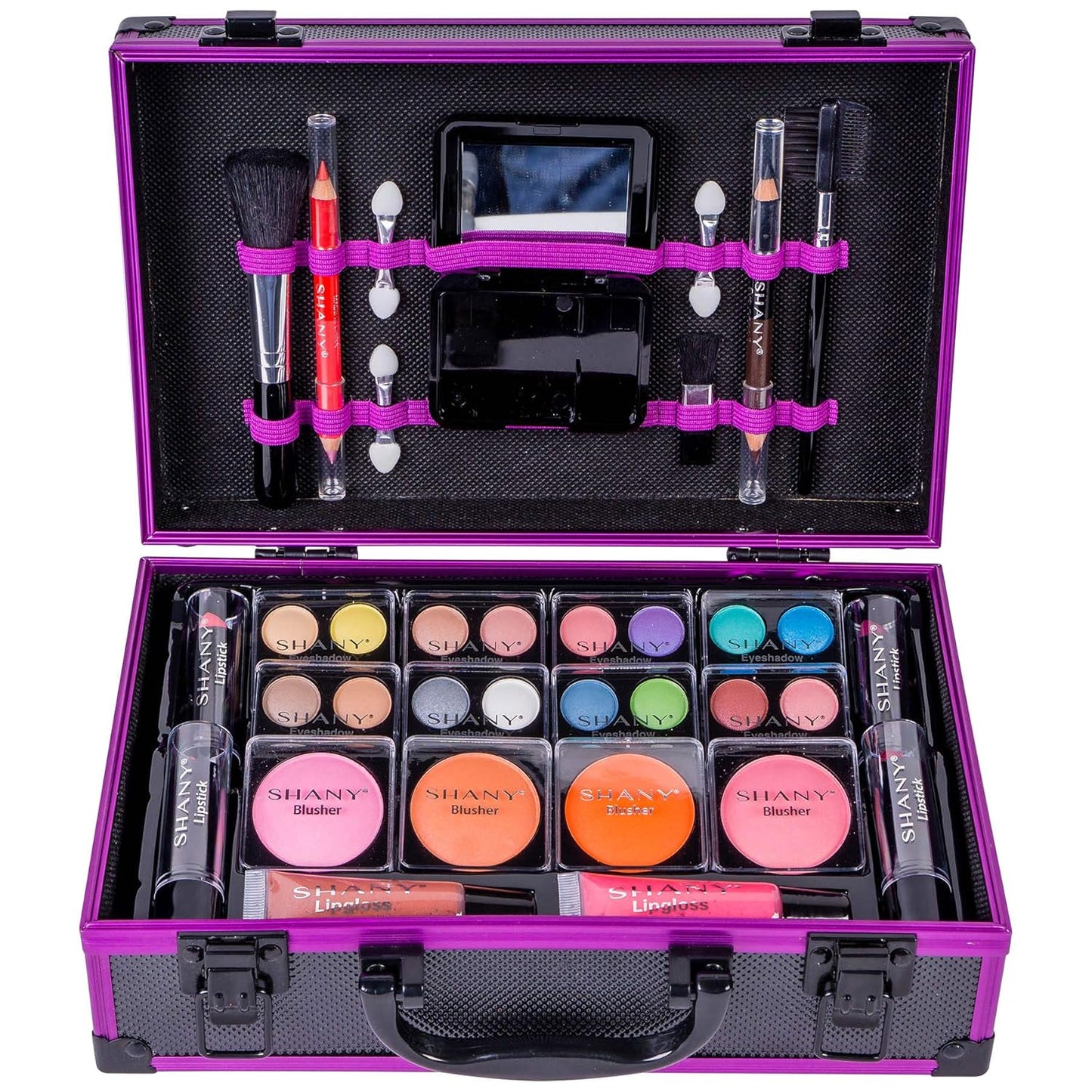 SHANY Carry All Make up Train Case with Pro Makeup Set, Beauty Brushes, Lipsticks, Eye Shadows, Blushes, Powders, and more - Reusable Cosmetics Storage Organizer - Premium Gift Packaging - Leopard