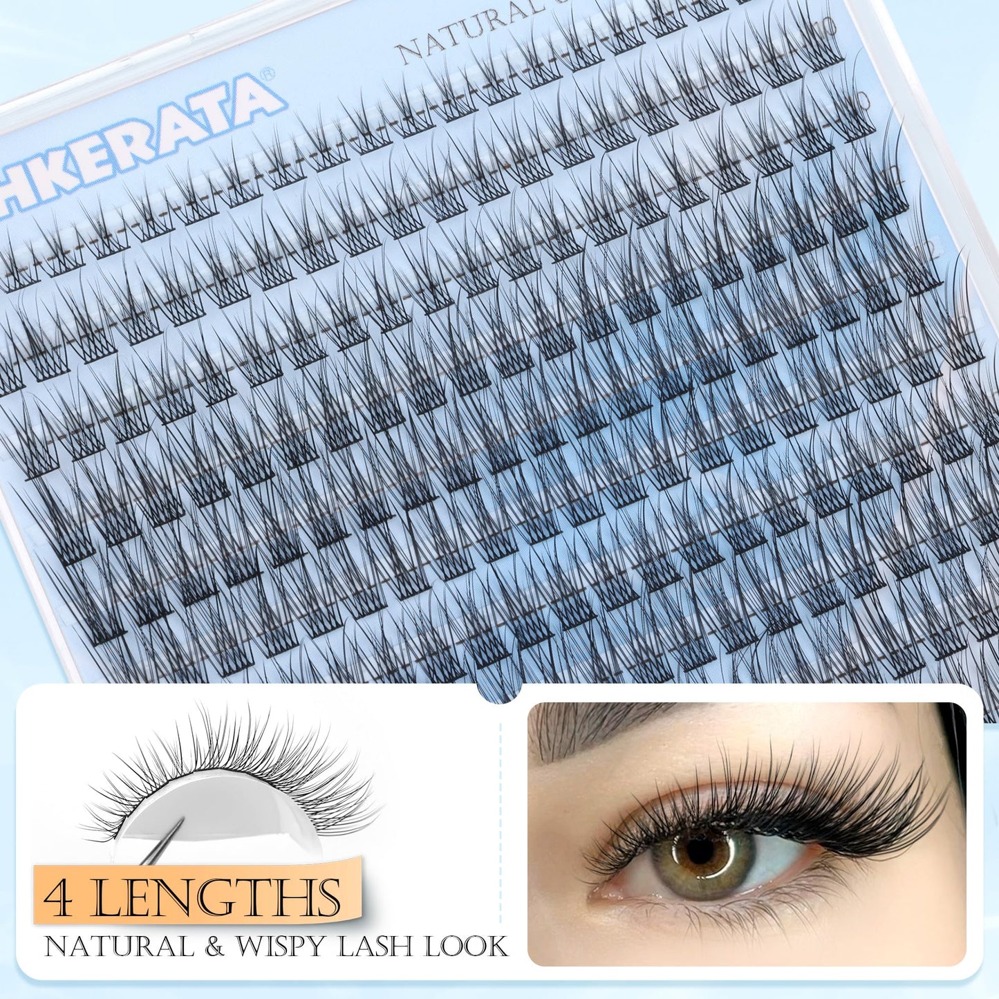 PHKERATA Natural Lash Clusters Wispy Eyelash Clusters C Curl Lashes Clusters 200Pcs Individual Lashes DIY Cluster Eyelash Extensions with Soft Lash Band, 9-14 mm Mix