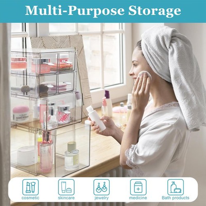 Spaclear Stackable Makeup Organizer, Acrylic Vanity Organizer with 6 Drawers, Large Capacity Cosmetic Display Case, Vanity Organizer Countertop, Bathroom Organizers and Storage, Kitchen Organization
