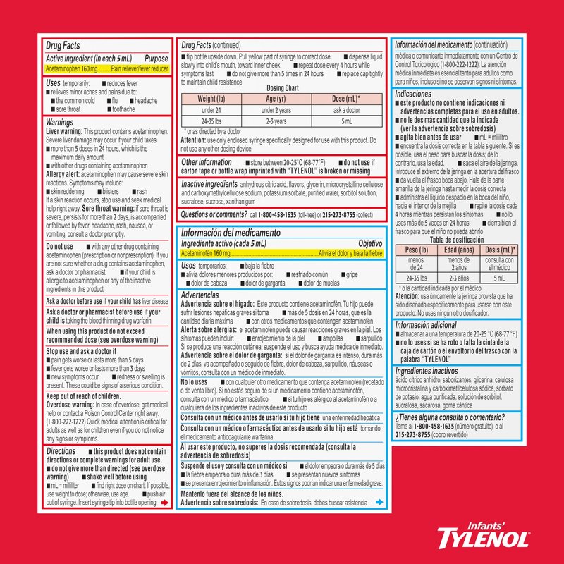 Infants’ Tylenol Dye Free Acetaminophen, Free of Alcohol, Aspirin and Ibuprofen, Oral Suspension, Pain Relief, Fever Reducer, Includes SimpleMeasure Dosing Syringe, Cherry Flavor, 2 Fl Oz