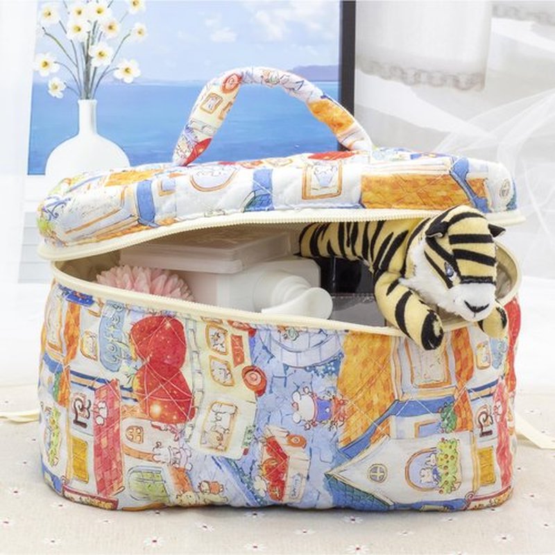 PAZIMIIK Cotton Makeup Bag for Women Large Quilted Travel Cosmetic Case Girls' Make Up Organizer,Little Bunny