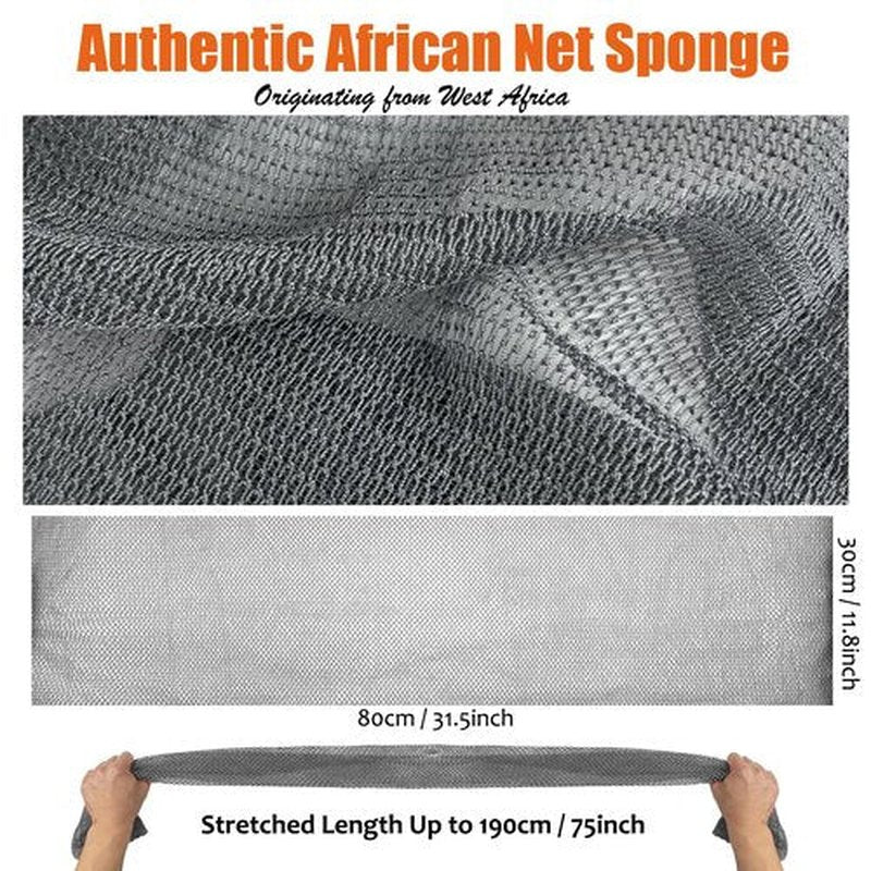 Unifab African Net Sponge Authentic Real African Exfoliating Net Bath Sponge Wash Cloth Exfoliating Washcloth African Net Cloth Body Scrubber for Shower Gray