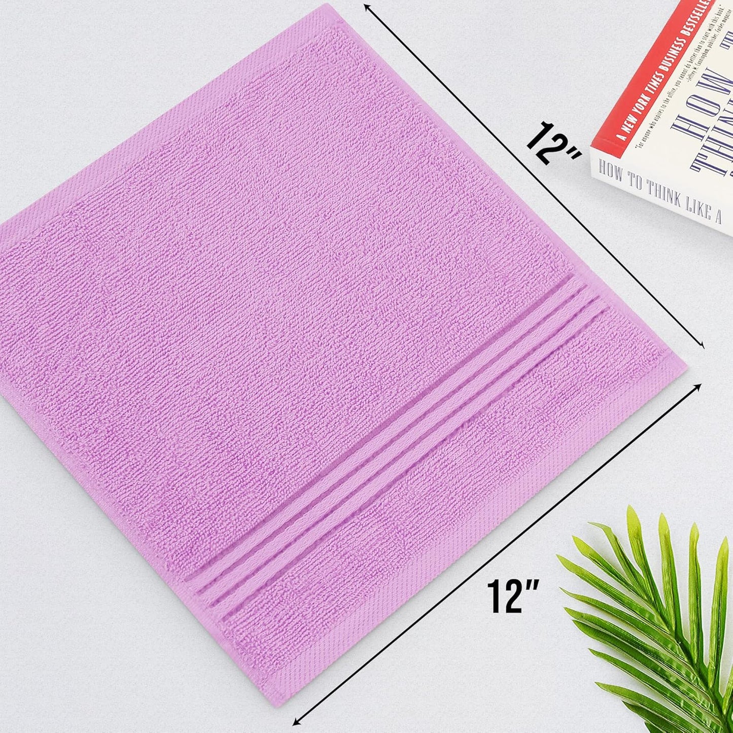Premium 12-Pack Cotton Wash Cloths - Highly Absorbent & Soft 12x12 for Bathroom, Spa, Gym - Plum