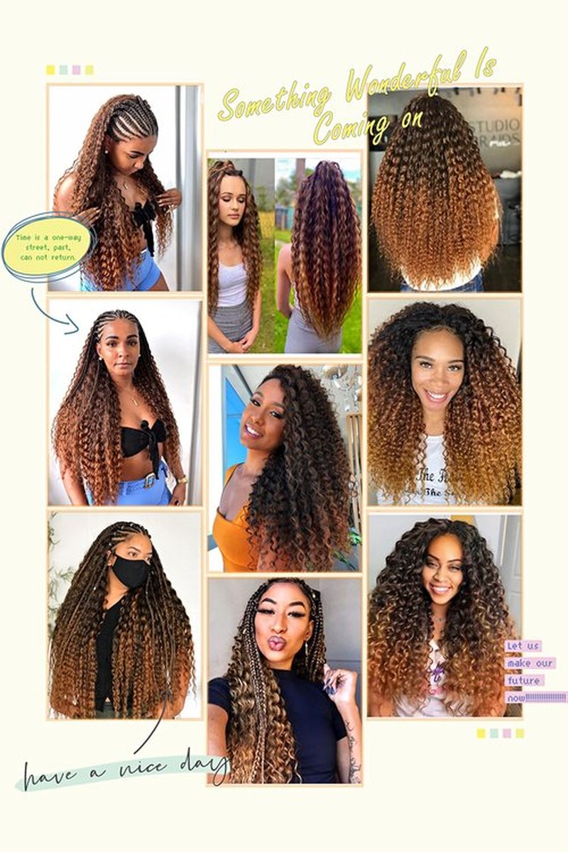 22in Ocean Wave Crochet hair 6Packs Brown Curly Braiding Crochet Hair Soft Synthetic Deep Wave Crochet Hair Extensions for Women #1BT30