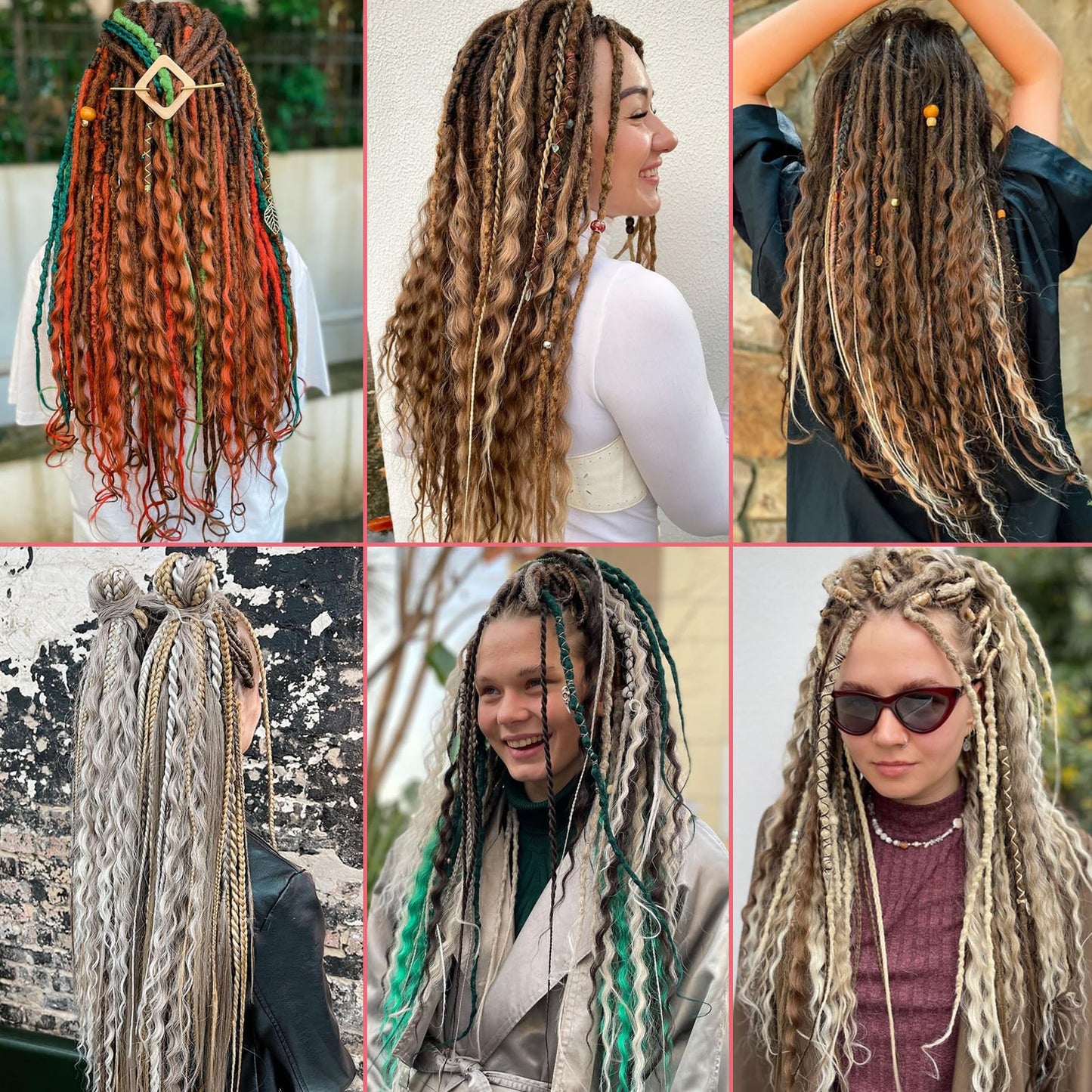 Leeven Boho Synthetic Dreadlock Extensions 24 Inch Ombre 613 Blonde Double Ended Dread Extensions 10 Strands Handmade Boho Box Braids Wavy Curly Ends Braid in Handmade Thin Wool DE Dreads for Women