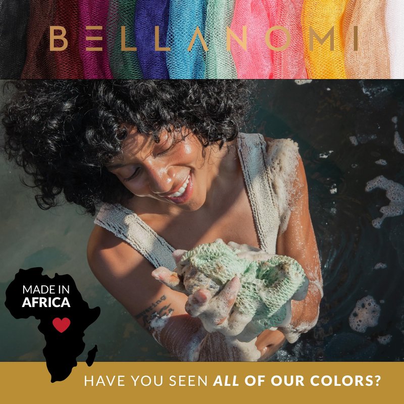 BELLANOMI African Exfoliating Net Sponge, Authentic, Ethically sourced from Nigeria, 45 inches Long, Back Scrubber for Daily use (Blush)