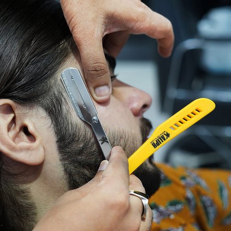 Kaliph Professional Straight Razor For Men - Premium Pack of 2 Straight Edge Barber Razor With 100 Blades - Smooth Shaving Mens Manual Cut Throat Shaver Safety Kit (Yellow)