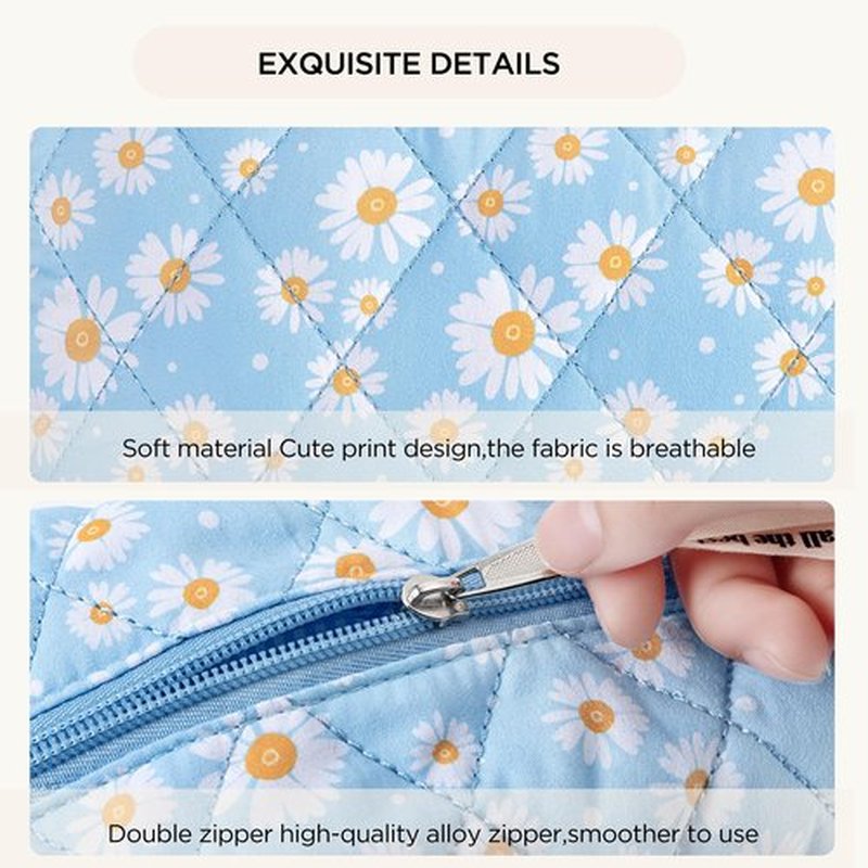 HBselect Quilted Makeup Bag Cute Makeup Bag Organizer Travel Cosmetic Bag Aesthetic Coquette Cotton Floral Make up Bag Toiletry Bags for Women Girls