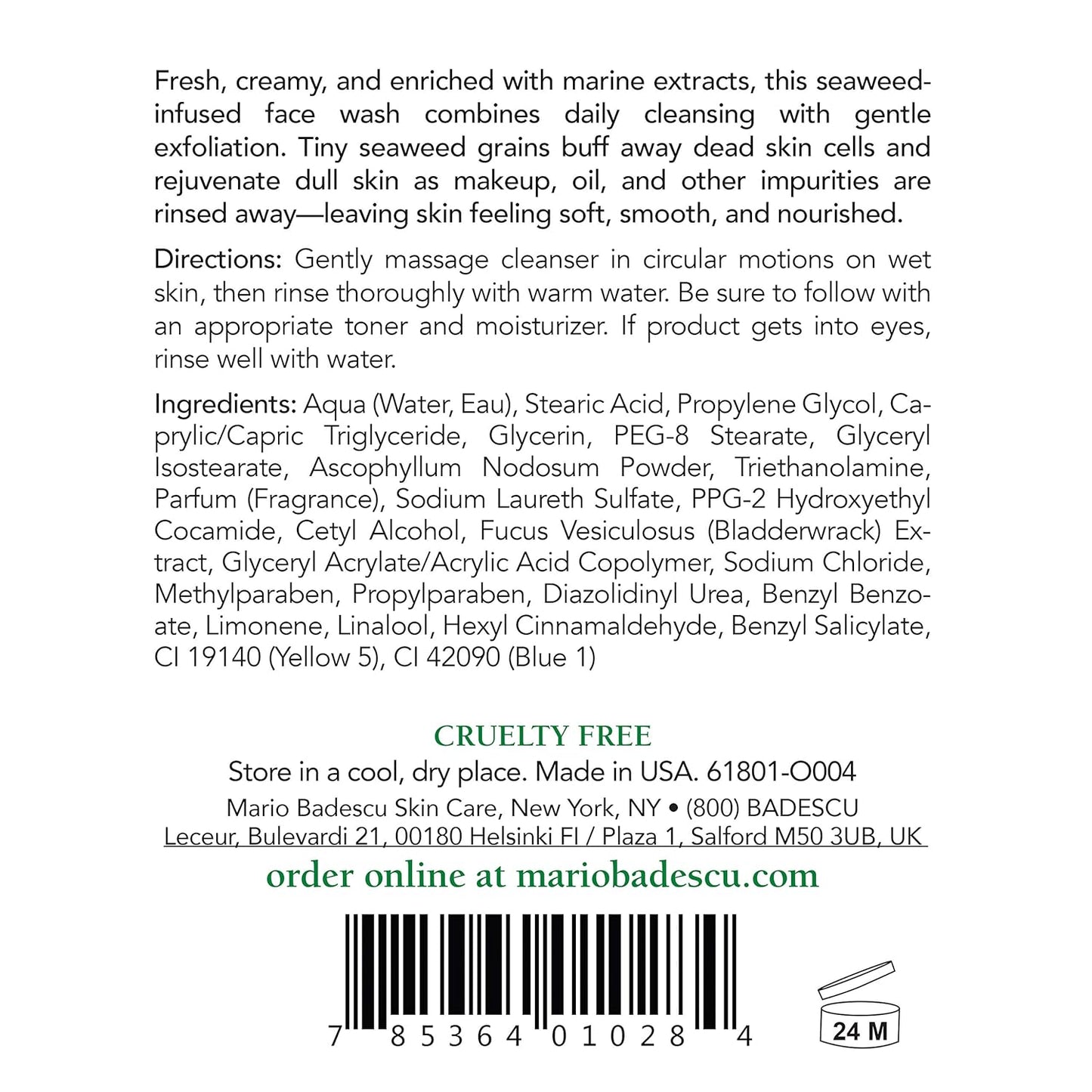 Mario Badescu Seaweed Cleansing Soap for All Skin Types |Creamy Cleanser that Gently Exfoliates |Formulated with Seaweed Grains & Bladderwrack Extract
