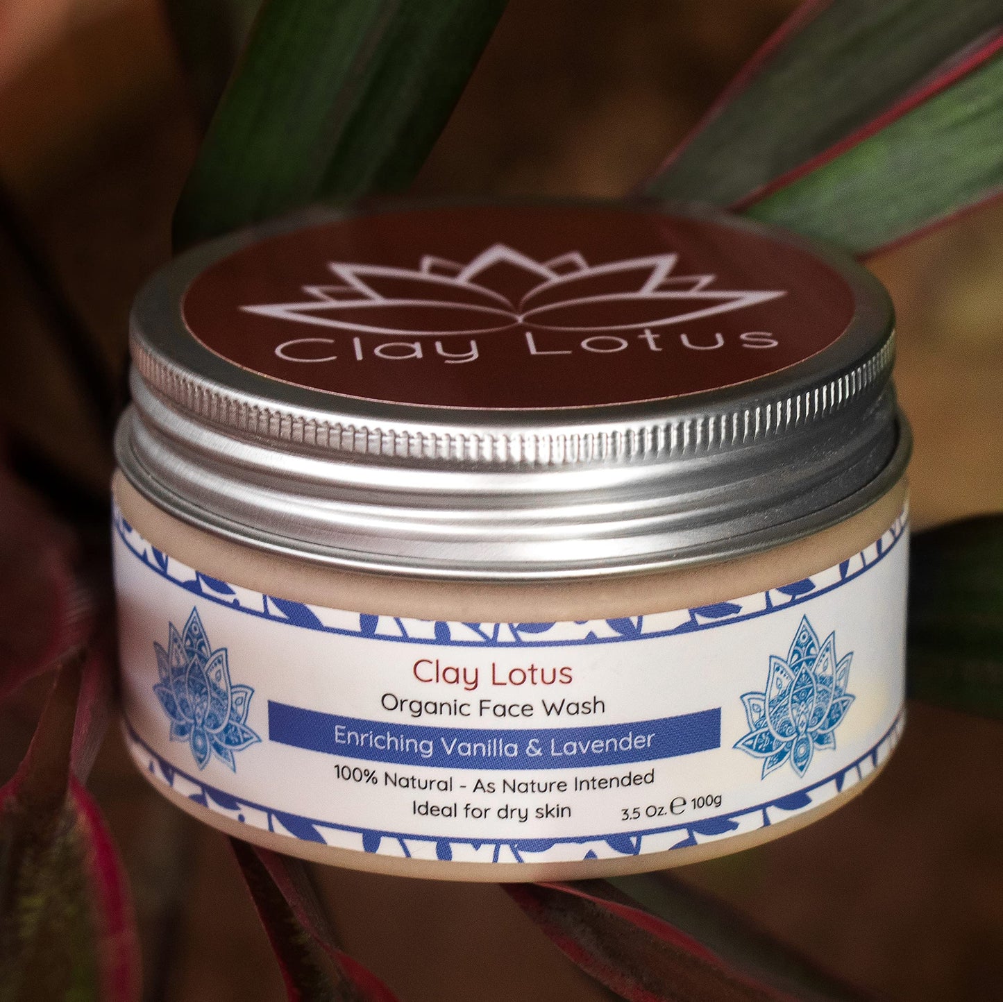 Clay Lotus Organic Face Wash - Hydrating Cleanser for Dry, Mature Skin. Anti-aging, Natural Formula for Reduced Wrinkles and Restored Radiance- Vegan and Moisturizing- For Women & Men
